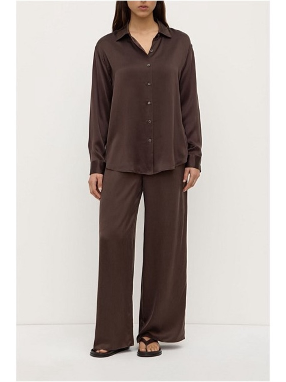 Silk Chocolate Brown Silk Pippa Long Sleeve Shirt